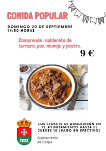 COMIDA POPULAR FESTEJOS 2026  (Caldereta de ternera, menaje, pan y postre)